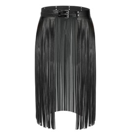 WERFORU Women's Fringe Skirt Belt Fashion Faux Leather Tassel Skirt Women Punk Rock Waist Belt, B-black tassel length 70cm