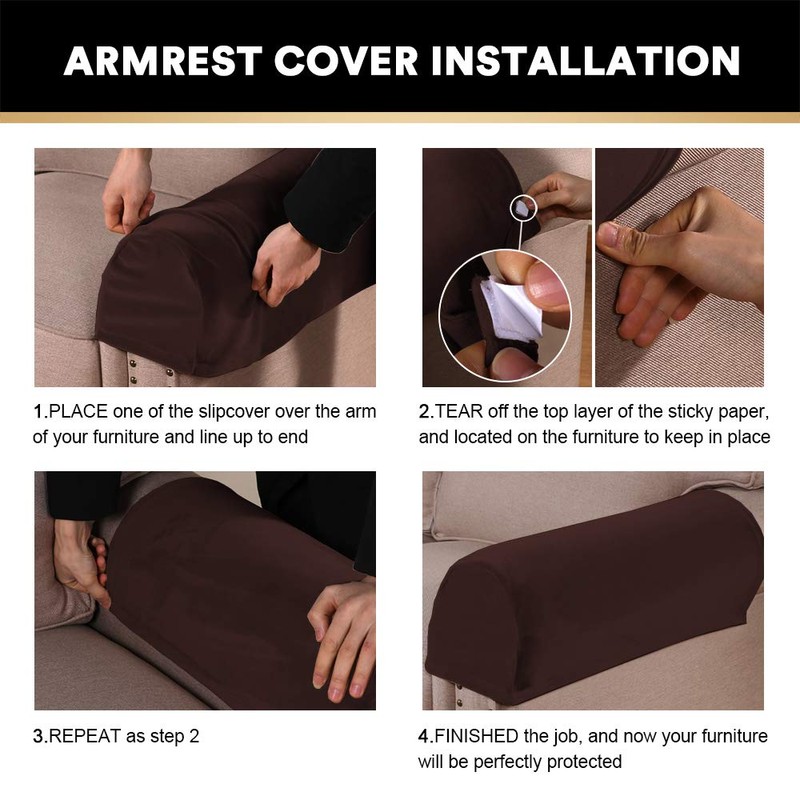 PrinceDeco 2 Pack Thick Velvet Stretch Armrest Covers for Chairs