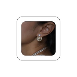 Cybche Vintage Disc Coin Earrings Portrait Coin Head Earrings Gold Medallion Earrings White Pearl Stud Earrings Pearl Front Back Earrings Jewelry for Women