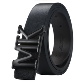 maikun Men's Reversible Leather Dress Belt 1.3" Wide Rotated Black Buckle Belt Valentine's Day For Waist Size 28-30''