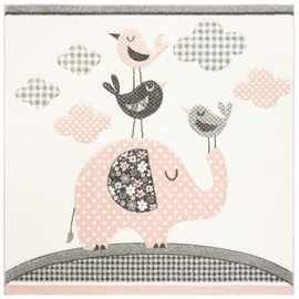 SAFAVIEH Carousel Kids Collection Area Rug - 3' Square, Pink & Ivory, Animal Design, Non-Shedding & Easy Care, Ideal for High Traffic Areas for Boys & Girls in Playroom, Nursery, Bedroom (CRK127P)