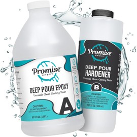 Promise Epoxy Deep Pour Epoxy Resin Kit 3 Quart - Food Safe, Clear Casting, Ideal for River Tables, Artistic Castings and DIY Projects - High-Gloss Finish, Up to 4" Pouring Depth - USA-Made, Low Odor