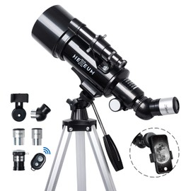 HEXEUM Telescope 70mm Aperture 500mm - for Kids & Adults Astronomical Refracting Telescopes AZ Mount Fully Multi-Coated Optics, with Diagonal Mirror Phone Adapter, Carrying Bag, Wireless Remote Black