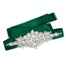 Wedding Dress Belt - Bridal Belt for Women Wedding Gown - Bridal Rhinestone Belts for Dresses by Mandala Crafts, Dark Green, Full Size