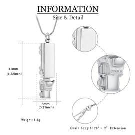 Urn Necklace for Ashes for Men Adults Stainless Steel 18 Wheeler Semi Truck Cremation Jewellery Urn Pendant Ash Holder Memorial Locket, Stainless Steel, No Gemstone