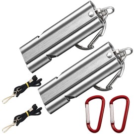 MJFKVYZ 2 Silver Whistle, 2 Neck Strap, Tube Type, Stainless Steel, Referee Supplies, Disaster Prevention Whistle, Games, Training, Emergency Supplies, Hazard Prevention, Outdoors, SOS, Security Prevention