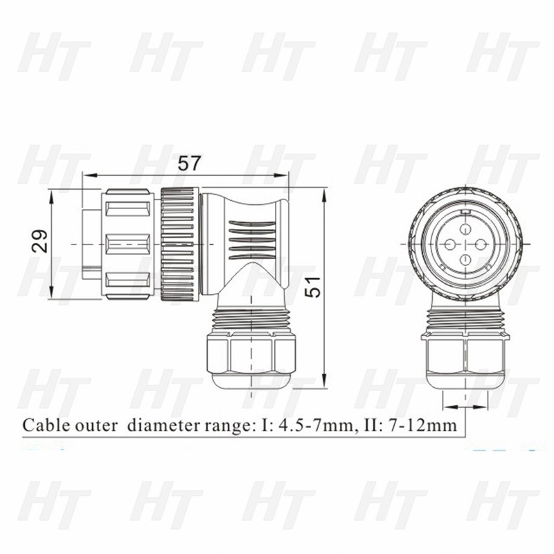 HangTon SD20 2 Pin Right Angle Male Plug Socket Waterproof