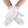 AWOCAN Short Satin Gloves Wrist Length Gloves Bridal Floral Lace