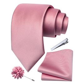 Branduce Dusty Rose Tie Set for Men Wedding Jacquard Woven Plain Necktie Pocket Square Tie Clip and Lapel Pin Brooch Set (TA15-32)