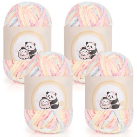 Aeelike Chenille Yarn Set 400g, 4 Pack Plush Chunky Chenille Yarn Gradient, Soft Fluffy Baby Velvet Thick Chunky Knitting Wool for Crochet Amigurumi, Blankets, Scarves, Socks & DIY Crafts, Rainbow