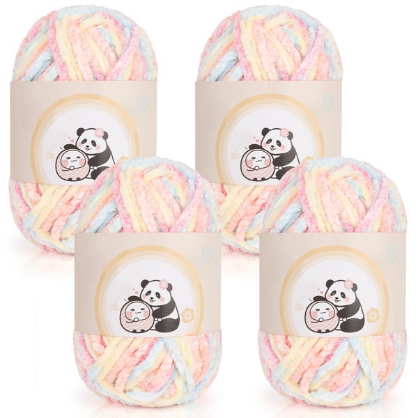 Aeelike Chenille Yarn Set 400g, 4 Pack Plush Chunky Chenille