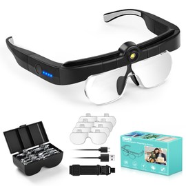 Magnifying Glass with Lights, Headband Hands Free Magnifying Glasses for Close Work, Flip-up Magnifier with 3 Color Temperature, 1.5X to 5.0X Lenses for Jewelry Crafts Soldering Repair
