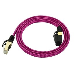 Cable de conexión ultraplano CAT7 10 Gigabit Ethernet con conectores RJ45 chapados en oro y blindados y cubierta trenzada de nailon para módem router red LAN (rojo rosa)