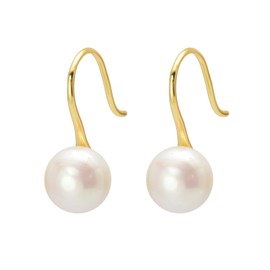 Huge Tomato Freshwater Pearl Earrings Pearl Drop Earrings 8-9 mm Sterling Silver and 14k Gold Real Pearl Earrings, Yellow Gold