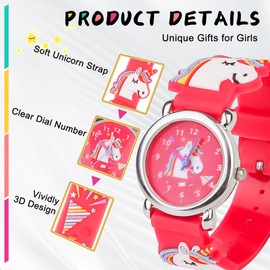 TZIXBOI Girls Watches,Unicorn Analog Watch Waterproof Toddler Baby Watch,Gifts for Kids Age Over 3 Year Old Children,Girls Birthday Christmas Gifts