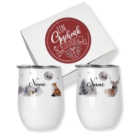 GRAZDesign Stainless Steel Wine Cup with Name Gift Set Christmas with Two Names for Mulled Wine and Punch