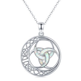 Midir&Etain Celtic Moon Necklace For Women 925 Sterling Silver Opal Pendant Necklace Viking Crescent Triple Horn Of Odin Necklaces Abalone Shell Jewelry Gifts