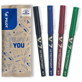 PILOT Hi-Tecpoint V7 Rollerball Pen Set of 4 (Black, Blue, Red, Green)