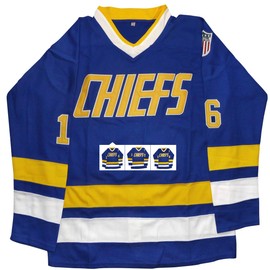 Hanson Brothers Jersey, Charlestown Chiefs 16,17,18 Slap Shot Ice Hockey Movie Jersey (16 Blue, Medium)