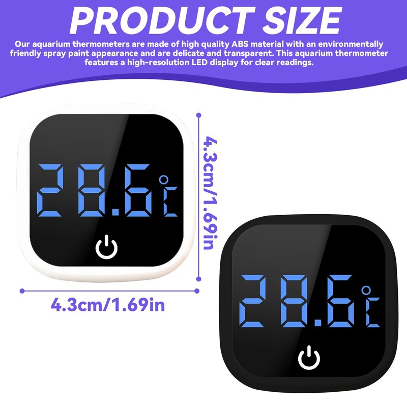 Bordeag Pack of 2 Aquarium Thermometers, Mini Digital Aquarium Thermometer,