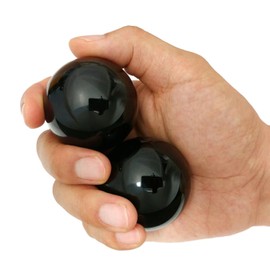 Top Chi Black Obsidian Baoding Balls with Carry Pouch for Hand Therapy, Exercise, and Stress Relief (Large 1.9 Inch)