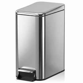 Halituny Small Bathroom Trash Can w/Lid Soft Close, 6 Liter/1.6 Gallon Stainless Steel Garbage Can w/Inner Bucket, Trash Bin Waste Basket for Kitchen, Bedroom, Living Room, Office, Toilet, Silver