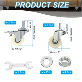 PATIKIL 2 Inch Stem Caster Wheels, 4Pcs (2 with Brake) Low Profile Rubber Threaded Shelf Swivel Wheel M10 x 25 mm Total Load 463 Lbs for Cart Wire Shelving Racks Leveling, White