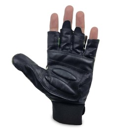 Shelly Wheelchair Gloves Real Leather Palm Gloves Mobility Padded Gloves Breathable, Fingerless Bike Gloves with Anti-Slip Grip Lightweight Cycling Gloves (Camo Green, Small)