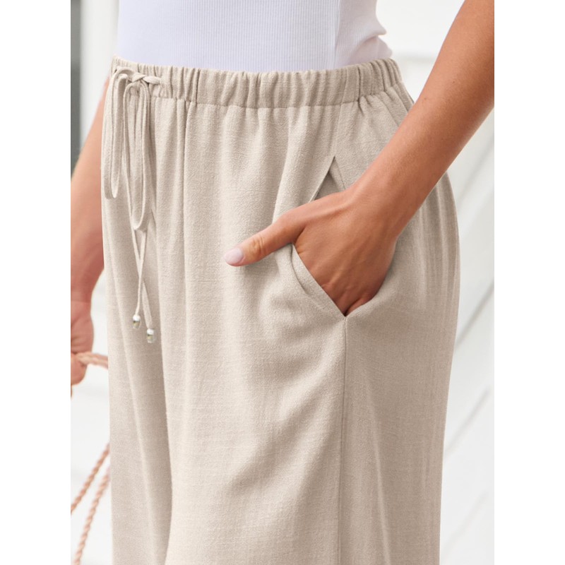 LILLUSORY Linen Wide Leg Pants Womens Palazzo Flowy Beach Vacation