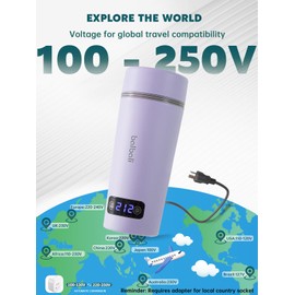 balbali Dual Voltage Travel Kettle 100-250V - 12oz Portable Water Boiler/Warmer/Heater for Boiling Water - 4 Preset Temperature Control Portable Tea Kettle Electric Travel - Purple