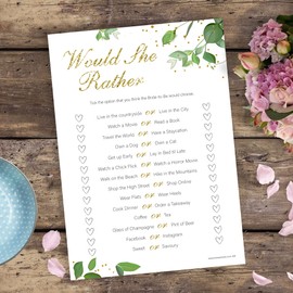 20 x Would She Rather - Bridal Shower Hen Party Game - Botanicals Design (20 Guest Cards + 1 Card of Answers for The Host + Winner Certificate)