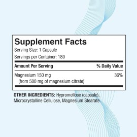 PURGEN LABS PUREGEN LABS  MAGNESIUM CITRATE 500 MG / 180 VEGETARIAN CAPSULES