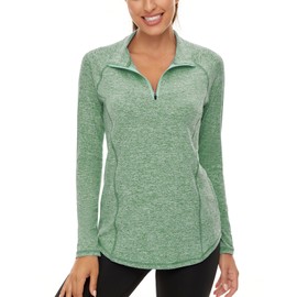 LURANEE Womens Athletic Wear,UPF 50+ Long Sleeve 1/4 Zip Pullover Athletic Hiking Running Workout Tops Deep Green M
