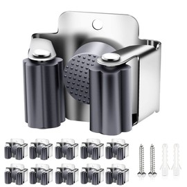 Verdenu 10 Pack Broom Holder Wall Mount, Mop and Broom Holder Wall Mount, Stainless Steel Command Broom Holder with Screws, Garden Tool Storage Organizer for Kitchen, Home, Bathroom, Garage, Grey