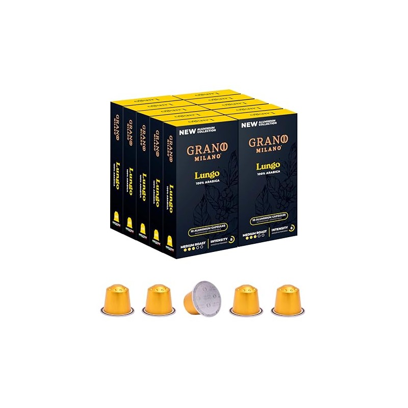 Grano Milano Lungo 100% Arabica - 100 Aluminium Coffee Pods