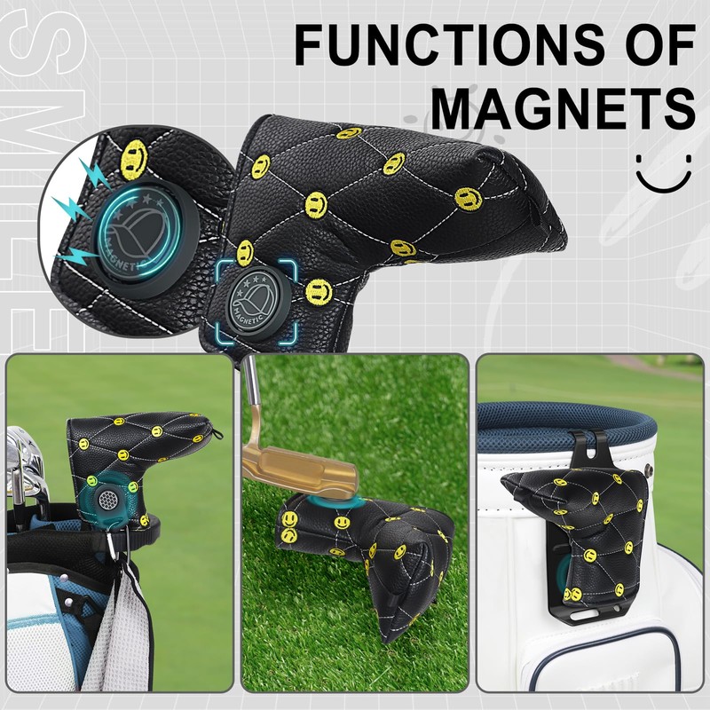 Golf Blade Putter Club Head Cover Pingtype Magnetic Black PU