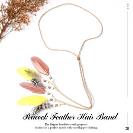 GORTIN Boho Feather Headband Brown Indian Peacock Feather Headbands Gypsy Hippie Headwear Festival Party Headpiece for Women
