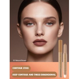 Cream Contour Bronzer Stick, Brown Face Contouring Pen with Brush, Long Lasting Waterproof Smooth Matte Bronzer Stick Lightweight Blendable Color Corrector, Festival Makeup Gifts for Women-02