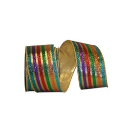 Reliant Ribbon Lame Jewel Stripe Wired Edge Ribbon, 2-1/2 Inch X 10 Yards, Multi