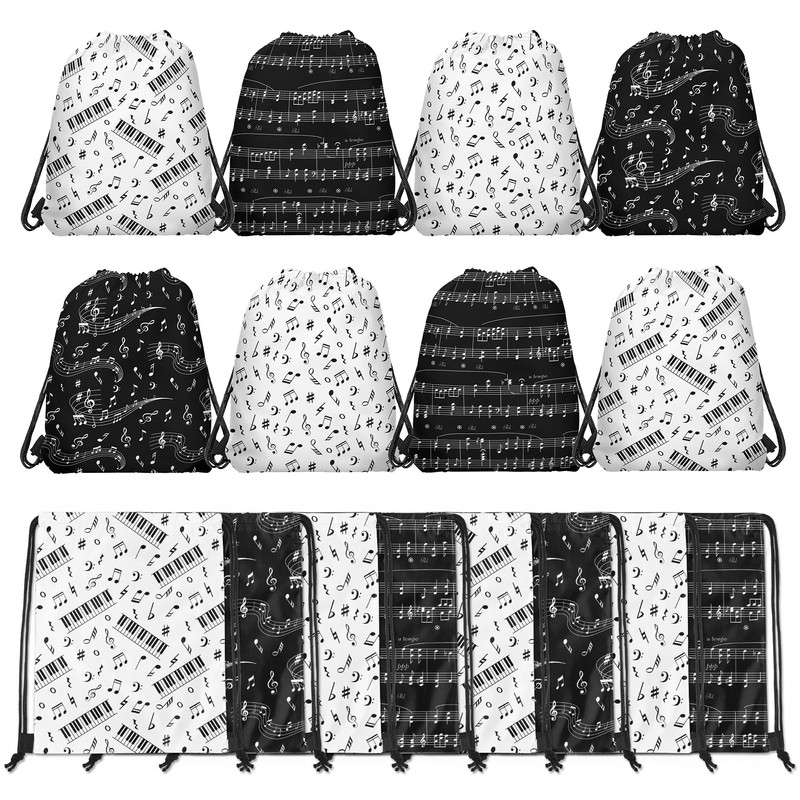 12 Pcs Black & White Sheet Music Drawstring Bag Set