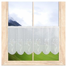 Modern Flower Dreams - Window Curtain Flower Fine Flower Embroidery Made of Real Plauen Lace Pannaux in 3 Heights (Height x Width: 45 x 80 cm)