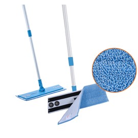 Superio Miracle Mop Set 2 Pack, Microfiber Flat Mop Wet and Dust Mop for Vinyl Plank, Hardwood, Laminate, Tile Flooring, Wall, with Aluminum Telescopic Handle, and Microfiber Mop Pad, Blue