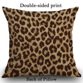 Smooffly Classic Brown Leopard Print Cushion Cover Outdoor Furniture Decorative Linen Square Double Sided Printing Pillow Cover for Home Office Sofa Couch Car Garden 45 x 45cm 18 x 18 inches