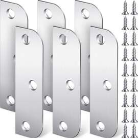 Lounsweer 6 Pcs Hinge Filler Plates 3.5 Inch With 5/8 Inch Door Edge Filler, Stainless Steel Door Hinge Shims, Gate Hole Cover, Satin Chrome Blanks With Matching Screws, Silver