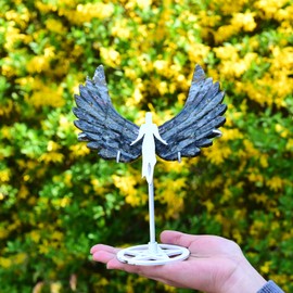 JIC Gem Large Ocean Jasper Crystal Angel Wings Hand-Carved Gemstone Angel Figurine Natural Healing Quartz Crystal Stone Meditation Reiki Home Decor Gift(1pair,12cm)