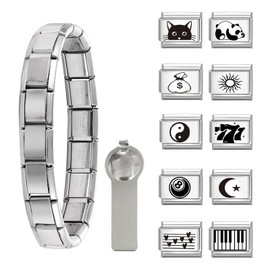 papasgix - Juego de pulseras de abalorios italianos de 9 mm, varios dijes italianos, pulseras hechas a mano, Titanio, No es una piedra preciosa