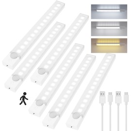 Rihvy Under Cabinet Lighting 8 Inches Rechargeable Motion Sensor Light Indoor, 3 Color Dimmable Closet Light Battery Operated, USB Stick on LED Magnetic Under Counter Lights for Kitchen Stair, 6 Packs