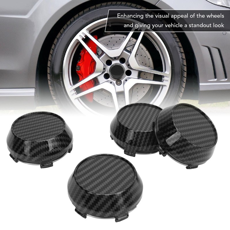 4 Pcs 60mm Wheel Center Caps Carbon Fiber Style Tyre