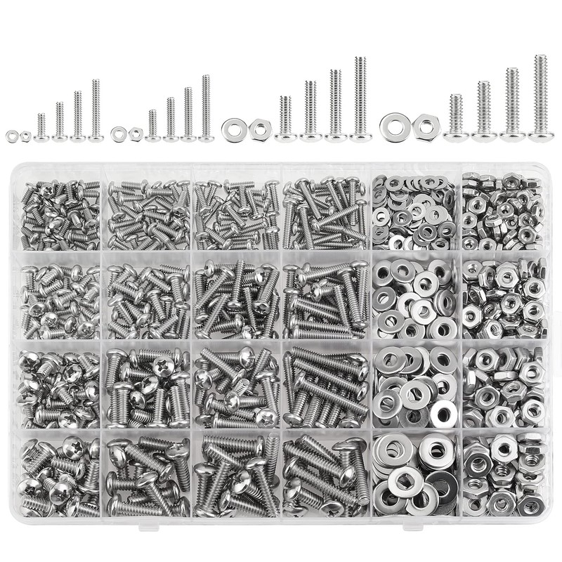 HELIFOUNER 720 Pieces #4-40#6-32#8-32#10-24 Phillips Pan Head Machine Screws Nuts