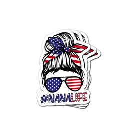 Grandma Gifts Nana Life Sticker Patriotic USA Decor American Flag Bandana Print 3 Pcs/Pack Nana Sticker Die-Cut Label Decals For Car Laptop Patriot Stickers Cute Vinyl Merica Decal Tumbler Trucks